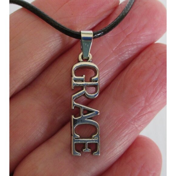 New Grace Pendant Necklace on 18" to 20" Black Cord Inspirational Unisex Jewelry - Picture 2 of 5